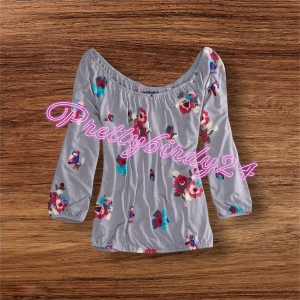Y2K AEO Gray Floral Peasant Tunic